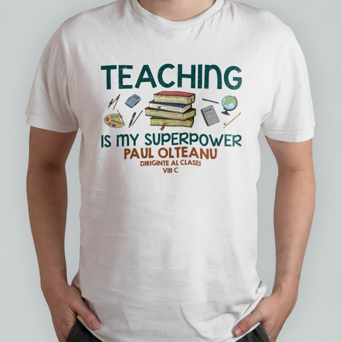 Tricou din bumbac personalizat cu text - Teaching is my superpower