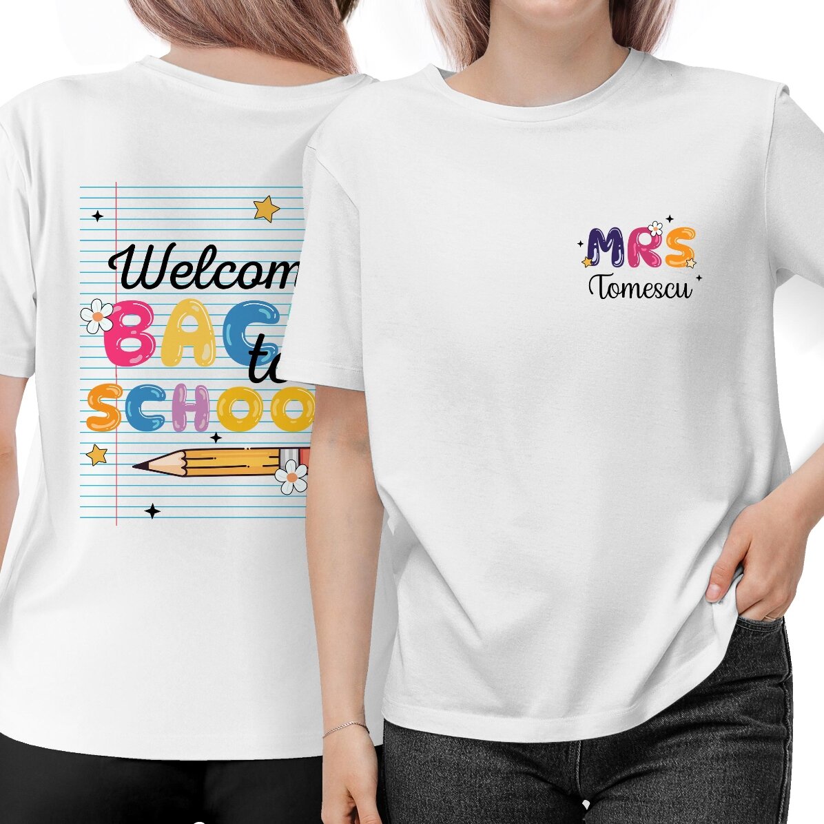 Tricou din bumbac personalizat față - verso - Back to school