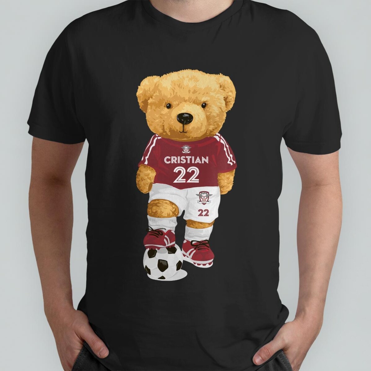 Tricou din bumbac personalizat FC Rapid cu nume și număr - Ursulețul Rapidist