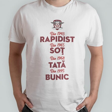 Tricou din bumbac personalizat FC Rapid cu text - Istoria bunicului rapidist