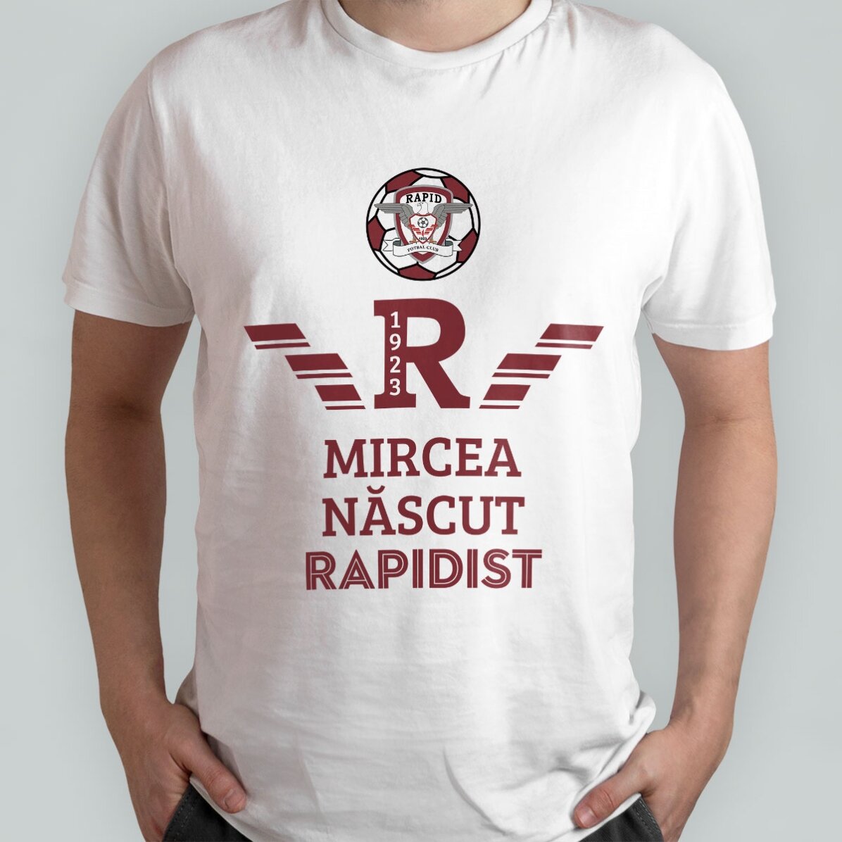 Tricou din bumbac personalizat FC Rapid 1923 cu text - Născut Rapidist