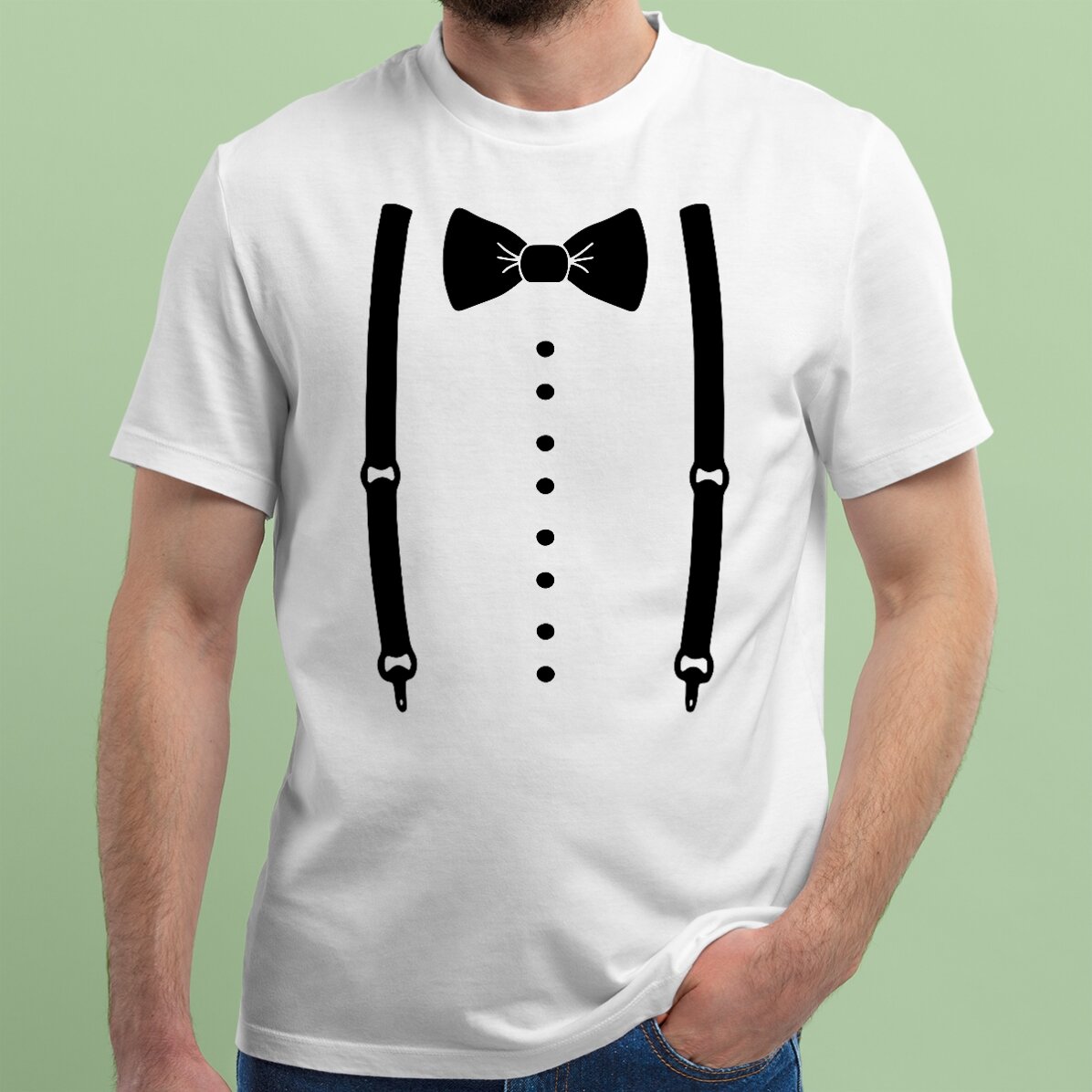 Tricou din bumbac personalizat pentru petrecerea burlacilor - Bretele și papion