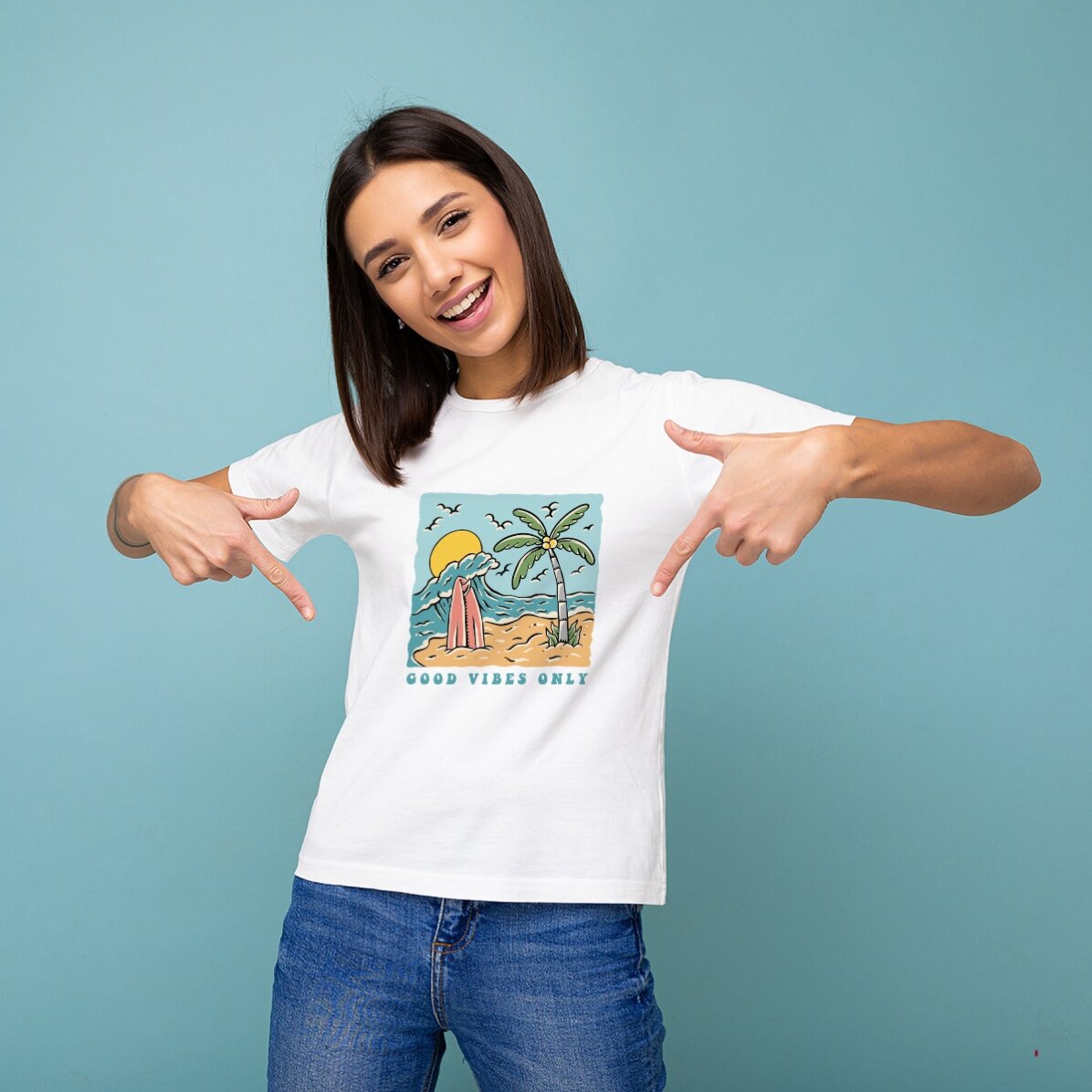 Tricou din bumbac personalizat cu text - Good vibes