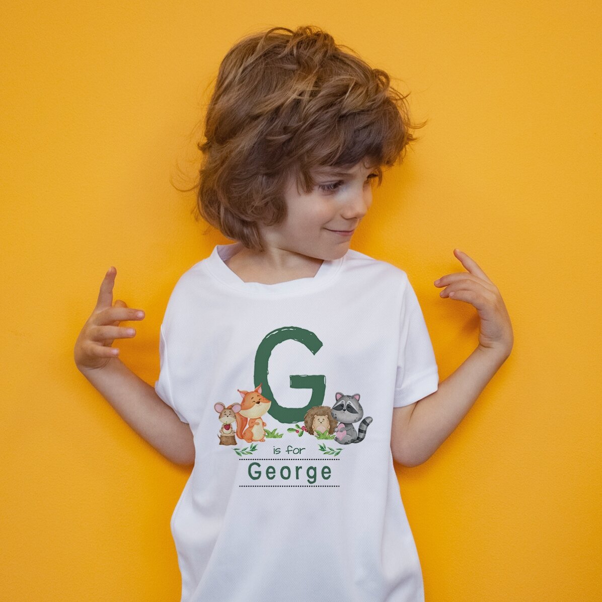 Tricou sport pentru copii personalizat cu inițială și nume - Animăluțe