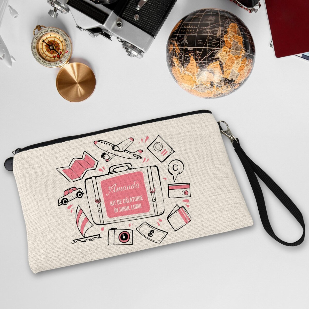 Trusă de accesorii personalizată cu text - În jurul lumii