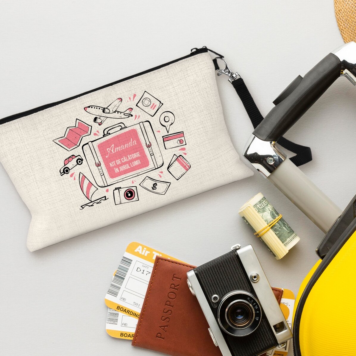 Trusă de accesorii personalizată cu text - În jurul lumii