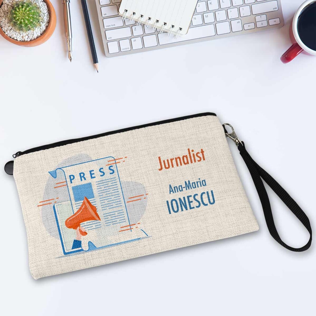 Trusă de accesorii personalizată cu text pentru Jurnalist