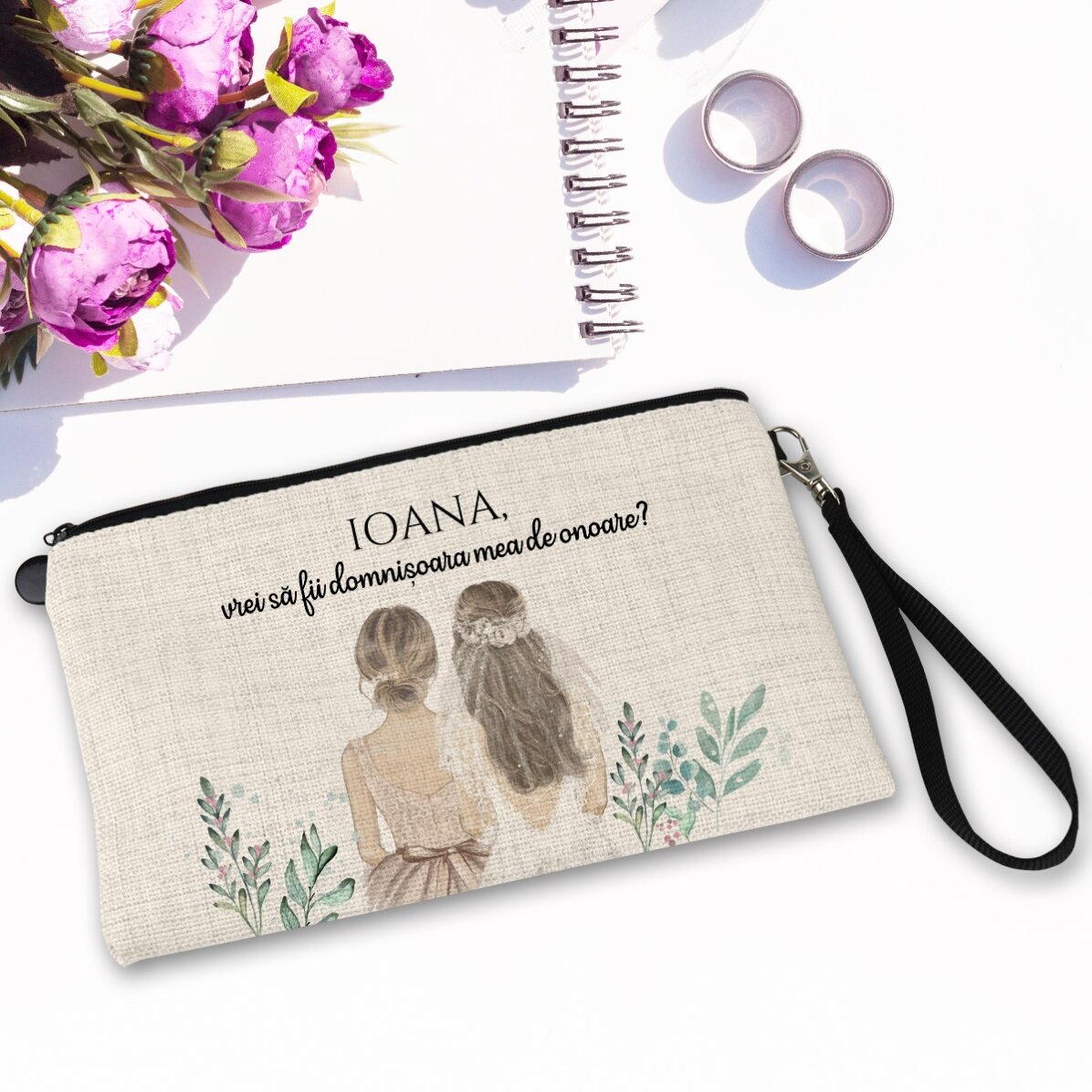 Trusă make-up personalizată cu text - Domnișoară de onoare