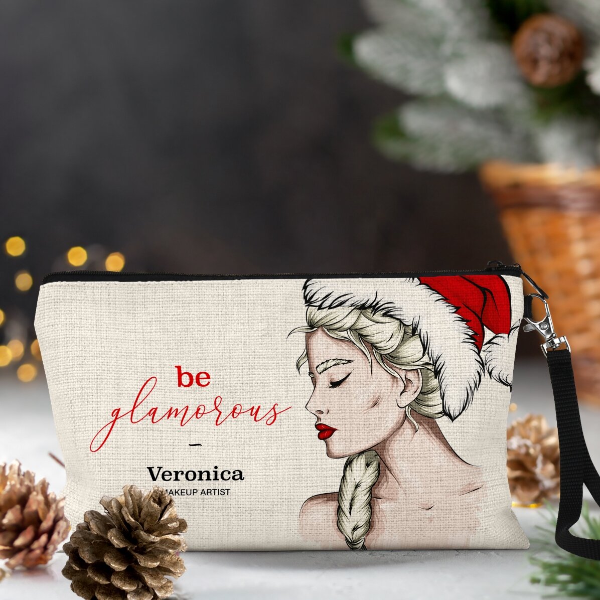Trusă make-up personalizată cu text Glamorous Christmas