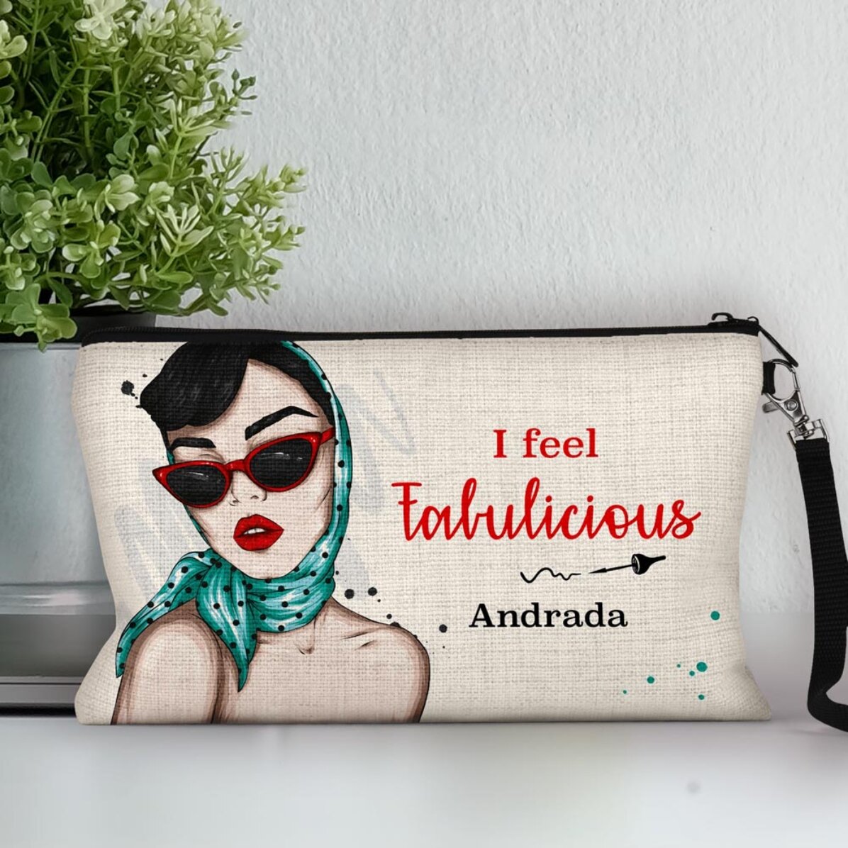 Trusă make-up personalizată cu text I feel Fabulicious