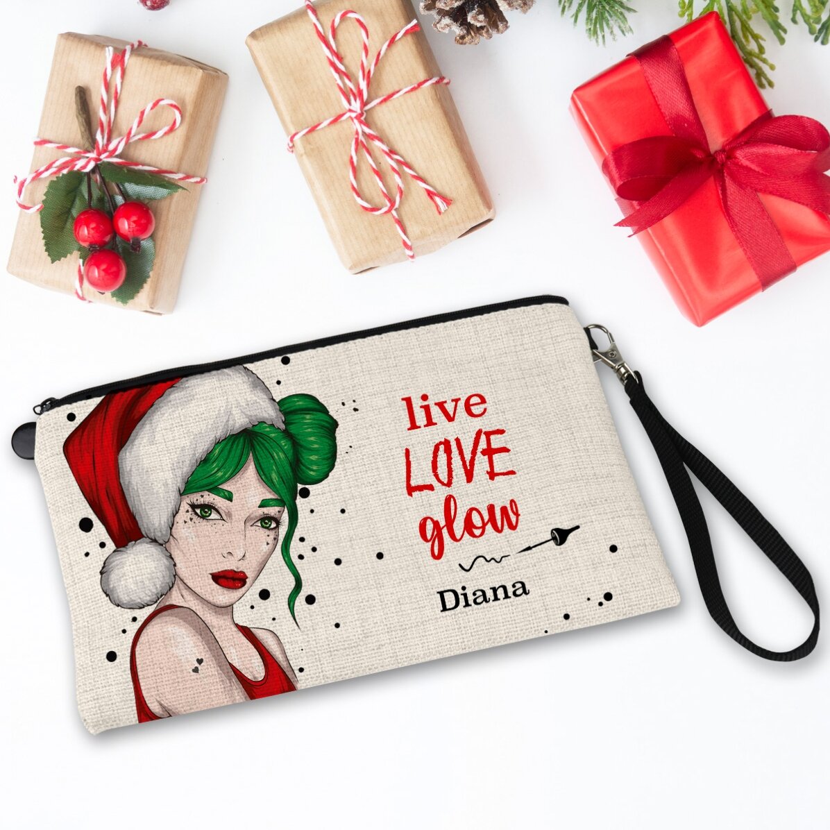 Trusă make-up personalizată cu text Live Love Glow
