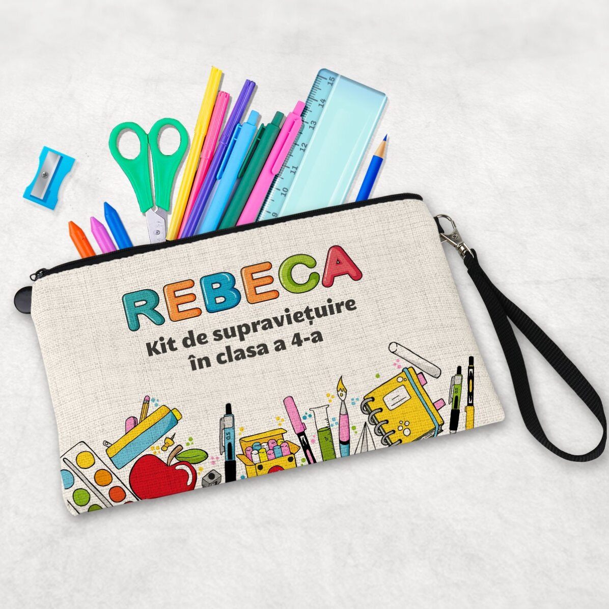 Trusă pentru copii personalizată cu text - Kit pentru școală