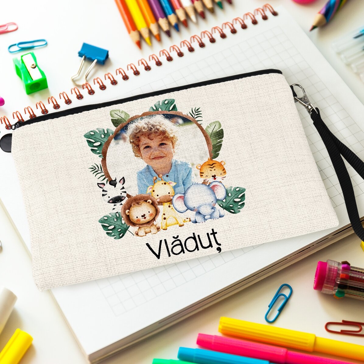 Trusă pentru școală personalizată cu poză și text - Animăluțe