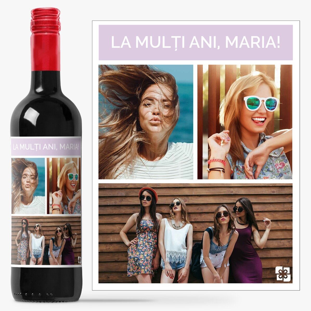 Vin personalizat cu 3 poze și text