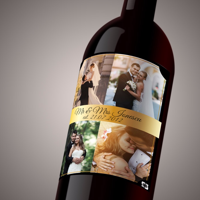 Vin personalizat cu 4 poze pentru cuplu
