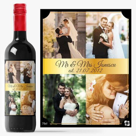 Vin personalizat cu 4 poze pentru cuplu