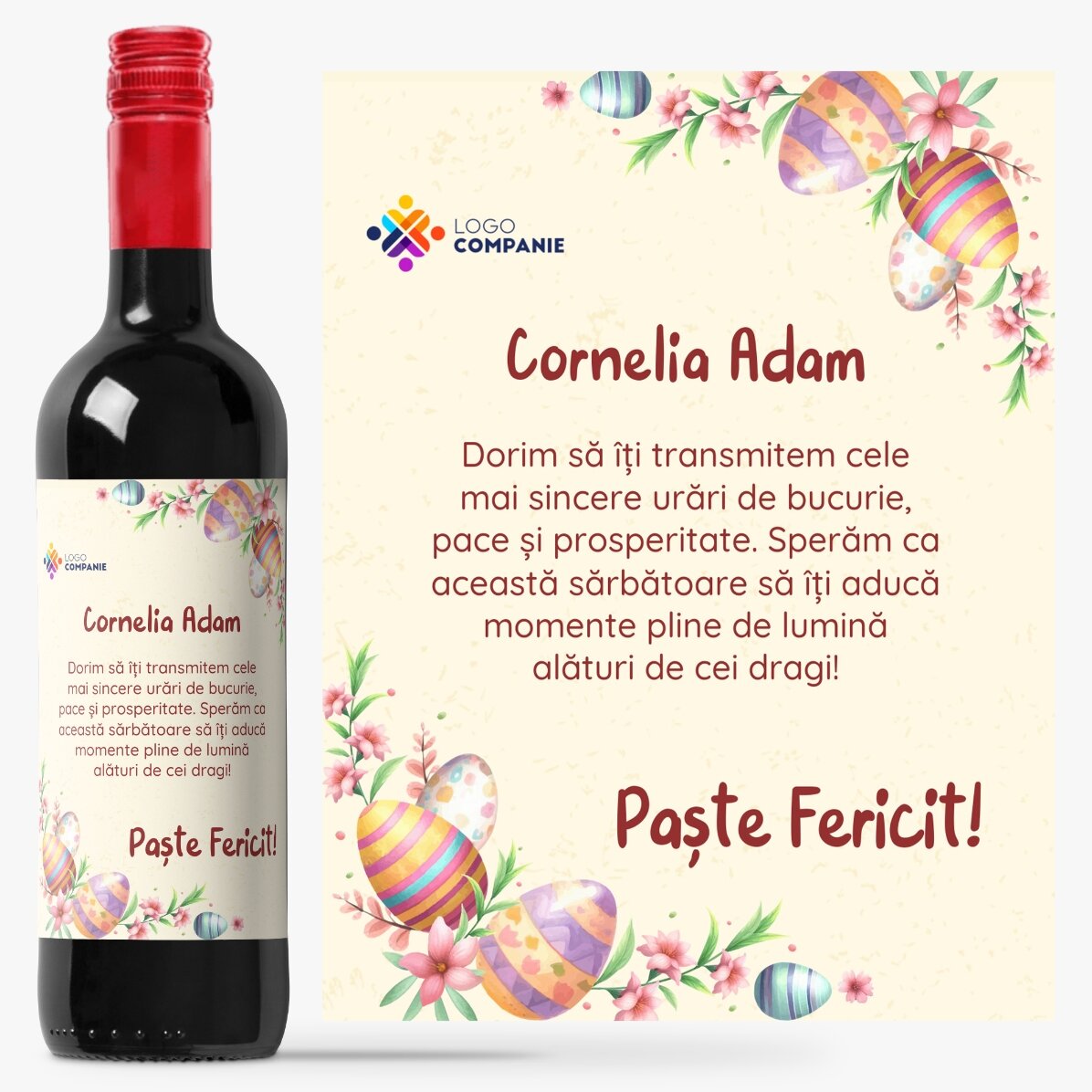 Vin personalizat cu logo și mesaj - Ouă de Paște