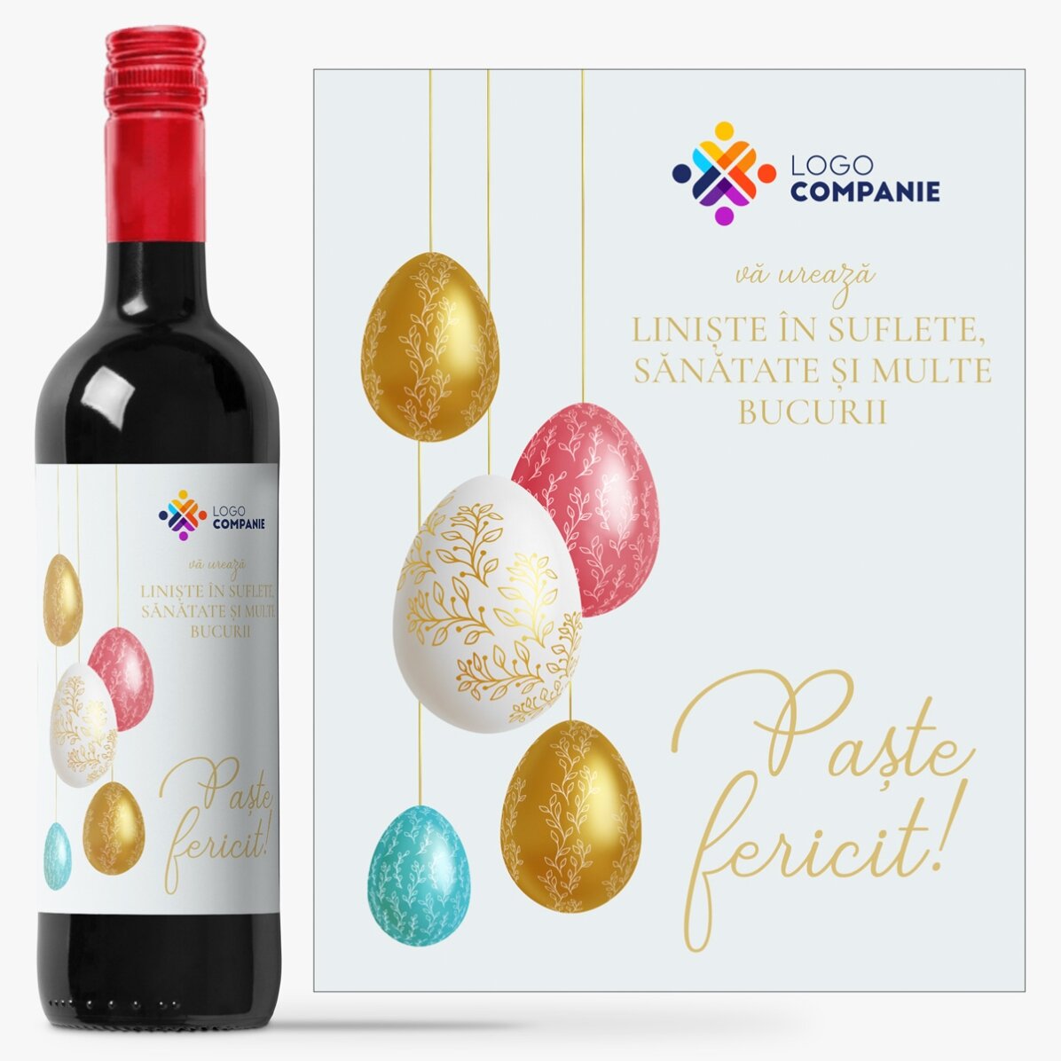 Vin personalizat cu logo și mesaj - Paște Fericit