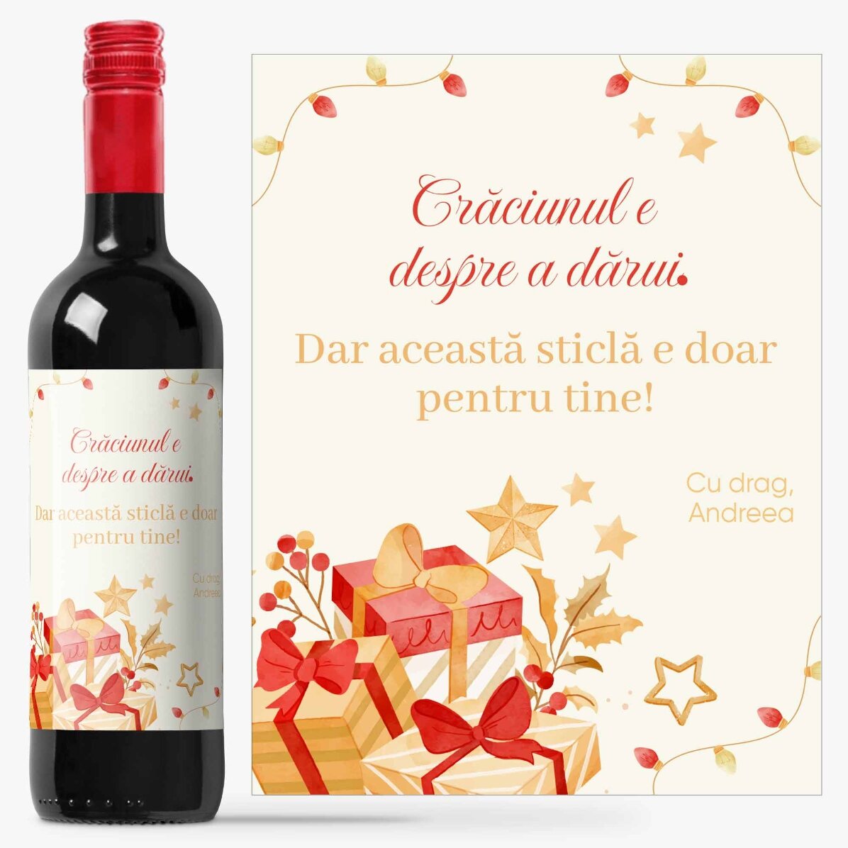 Vin personalizat cu mesaj - Crăciunul e despre a dărui