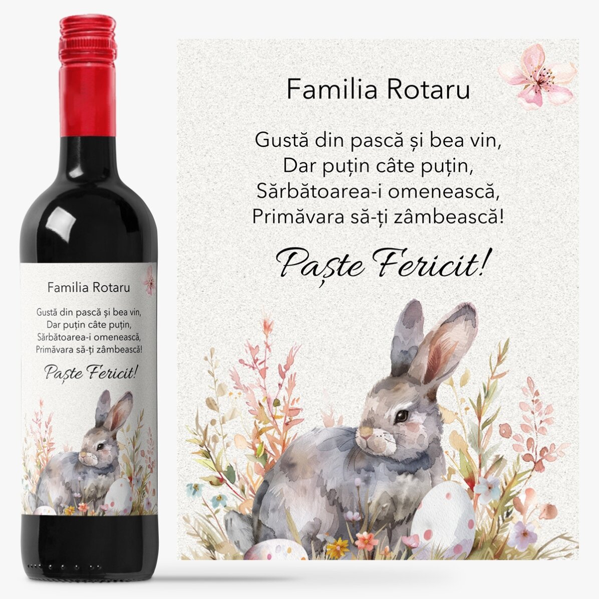 Vin personalizat cu mesaj de Paște - Cute Bunny