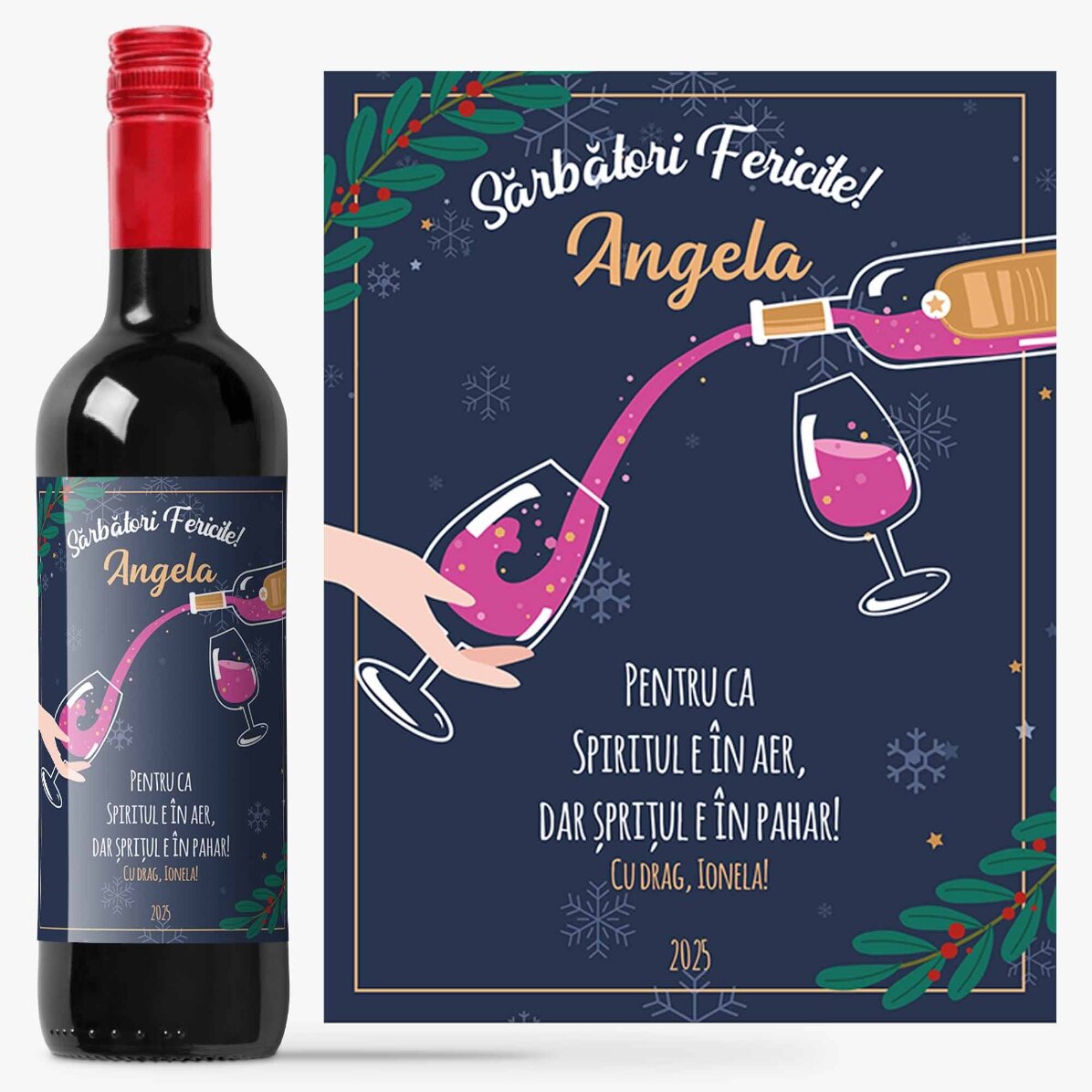 Vin personalizat cu mesaj - Șprițul de Crăciun