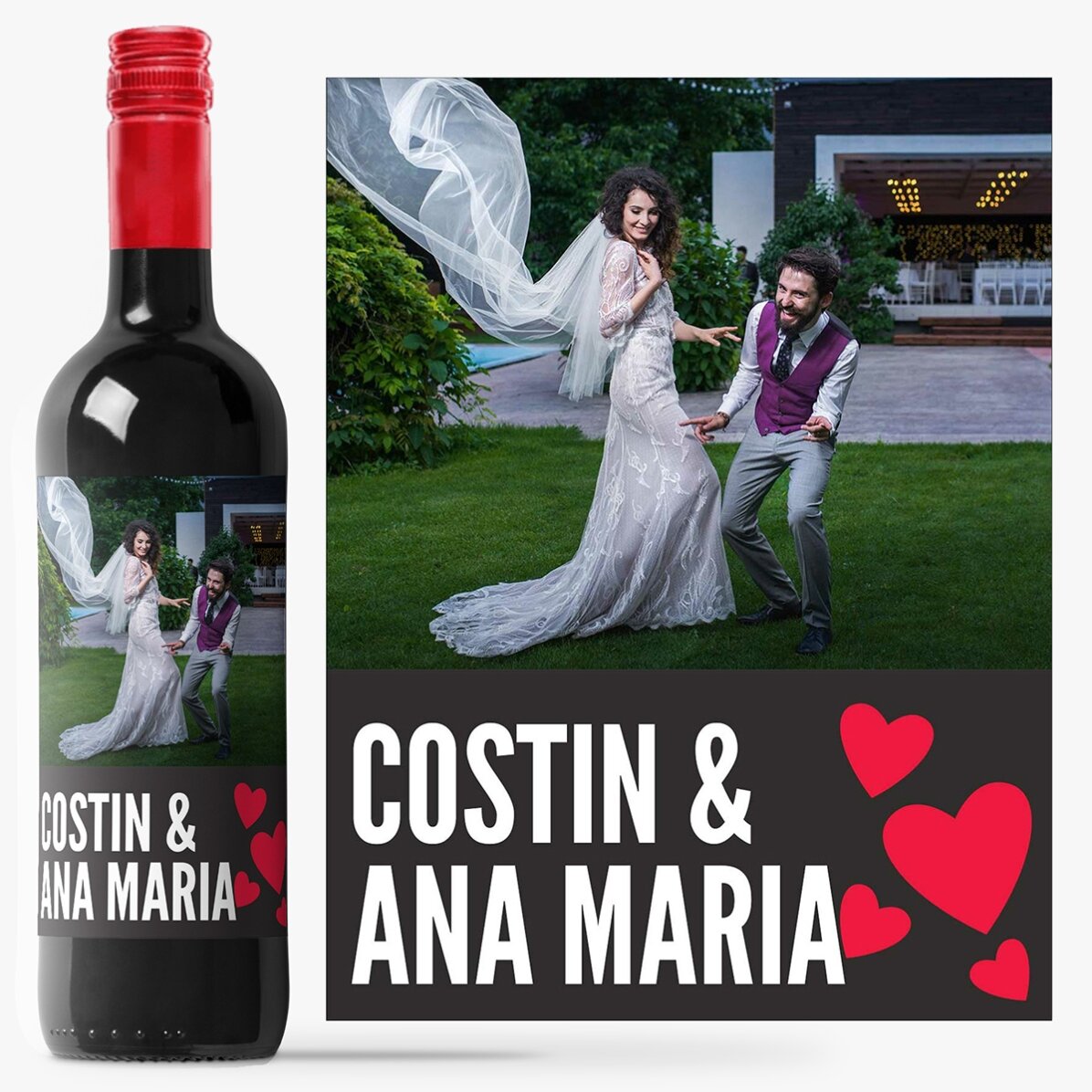 Vin personalizat cu o poză pentru cuplu