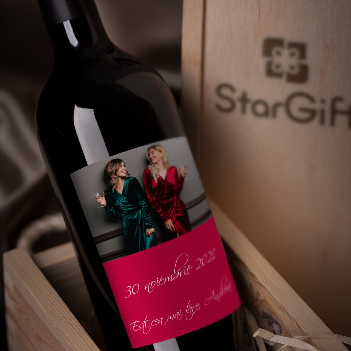 Vin personalizat cu o poză pentru nuntă