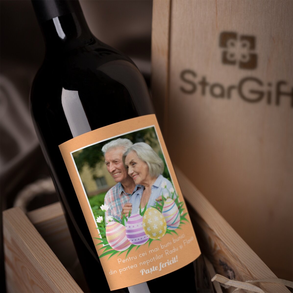 Vin personalizat cu o poză și mesaj de Paște