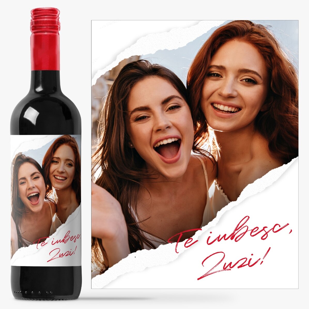 Vin personalizat cu o poză și text - Hârtie ruptă