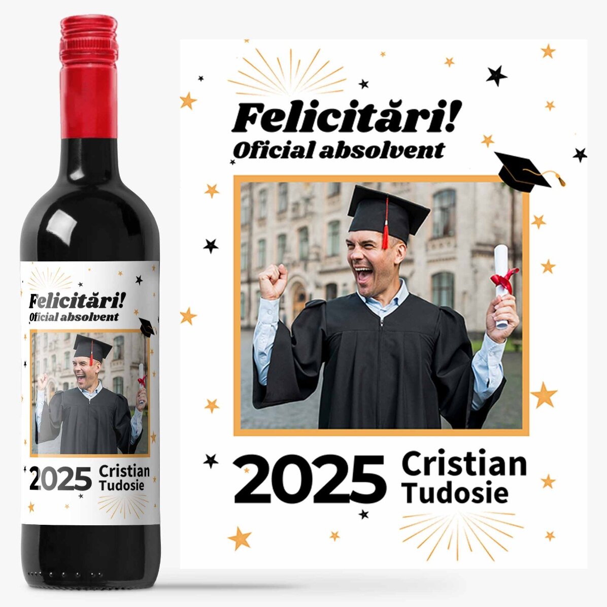 Vin personalizat cu o poză și text - Oficial absolvent
