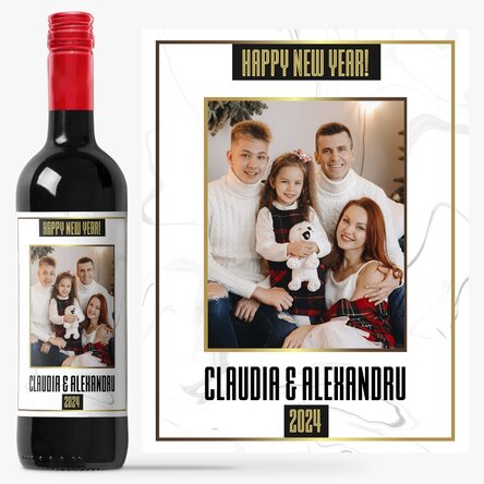 Vin personalizat cu o poză și text - White Happy New Year 