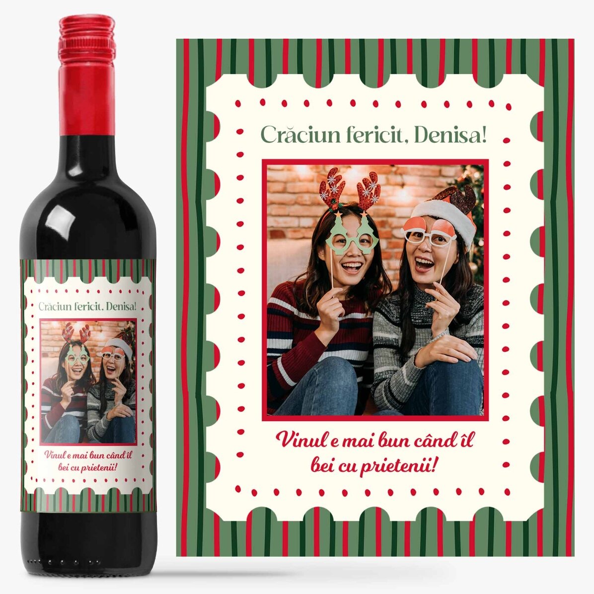 Vin personalizat cu poză și mesaj - Crăciun 