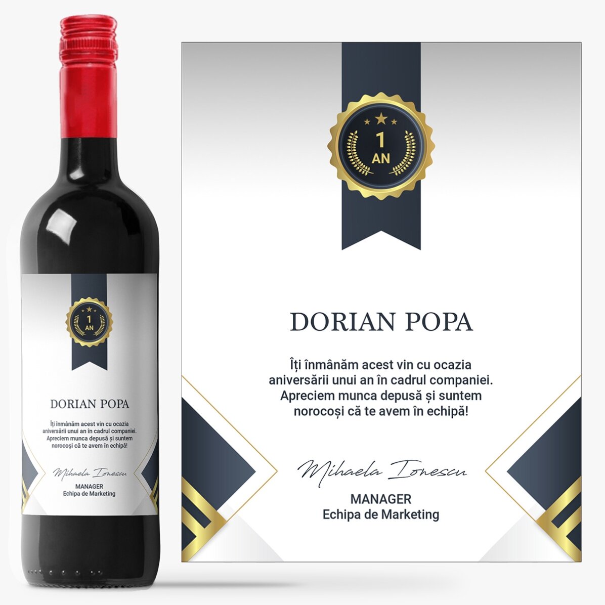 Vin personalizat cu text - Apreciere angajați