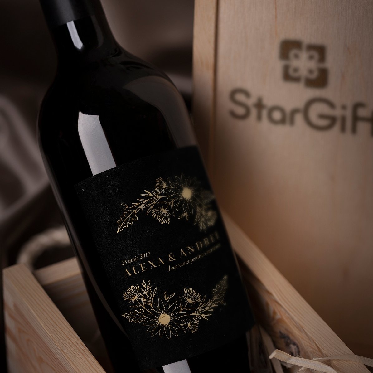 Vin personalizat cu text - Flori Aurii