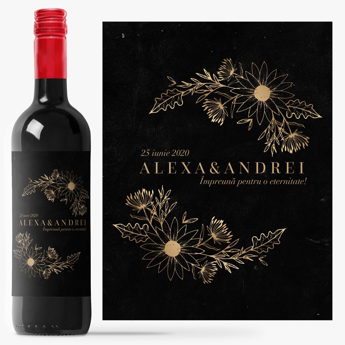 Vin personalizat cu text - Flori Aurii