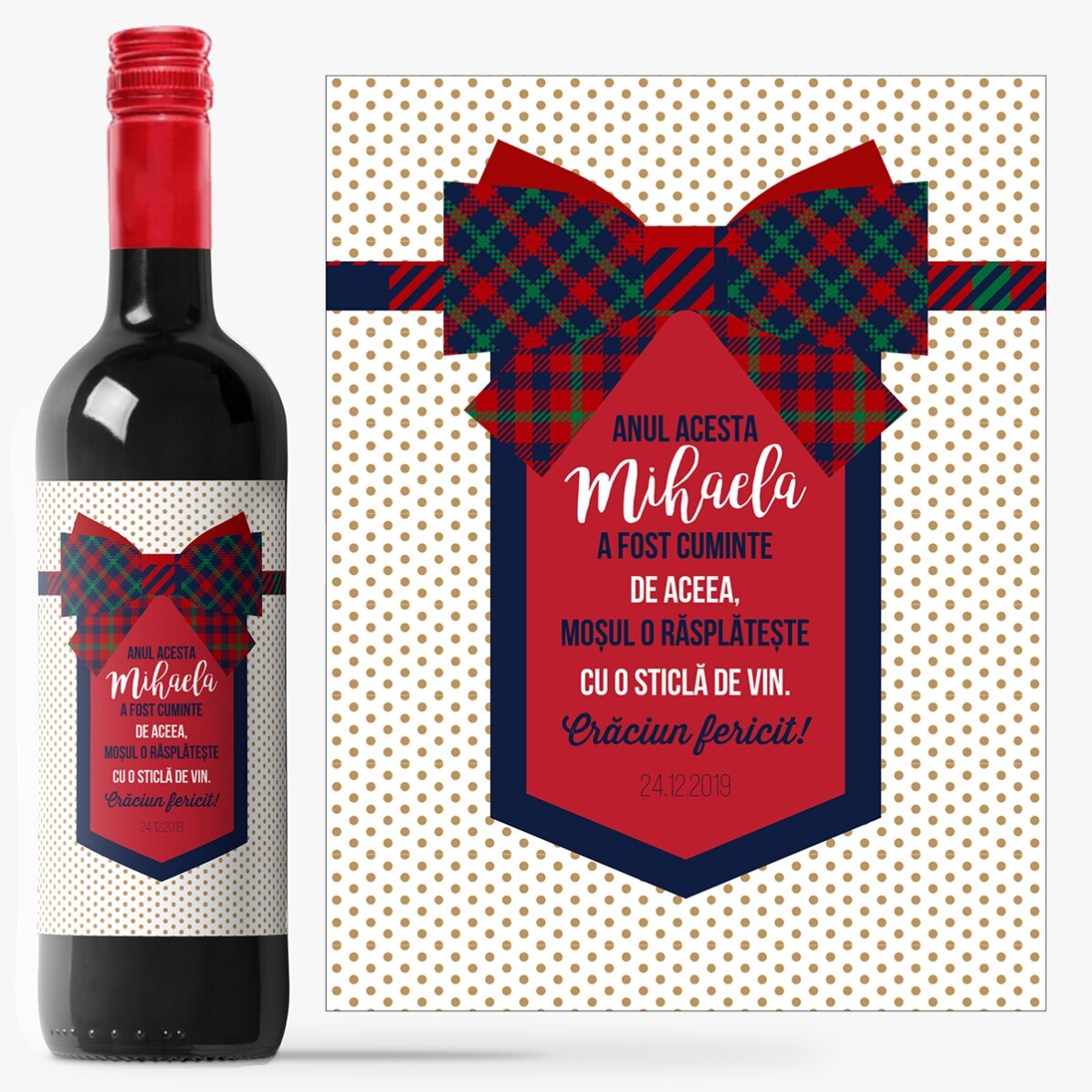 Vin personalizat cu text - Fundiță