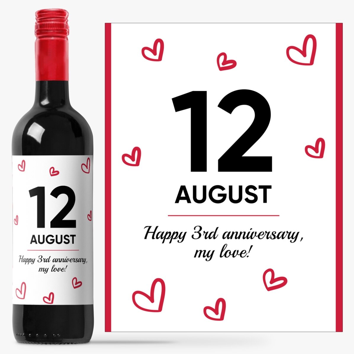 Vin personalizat cu text - Hearts