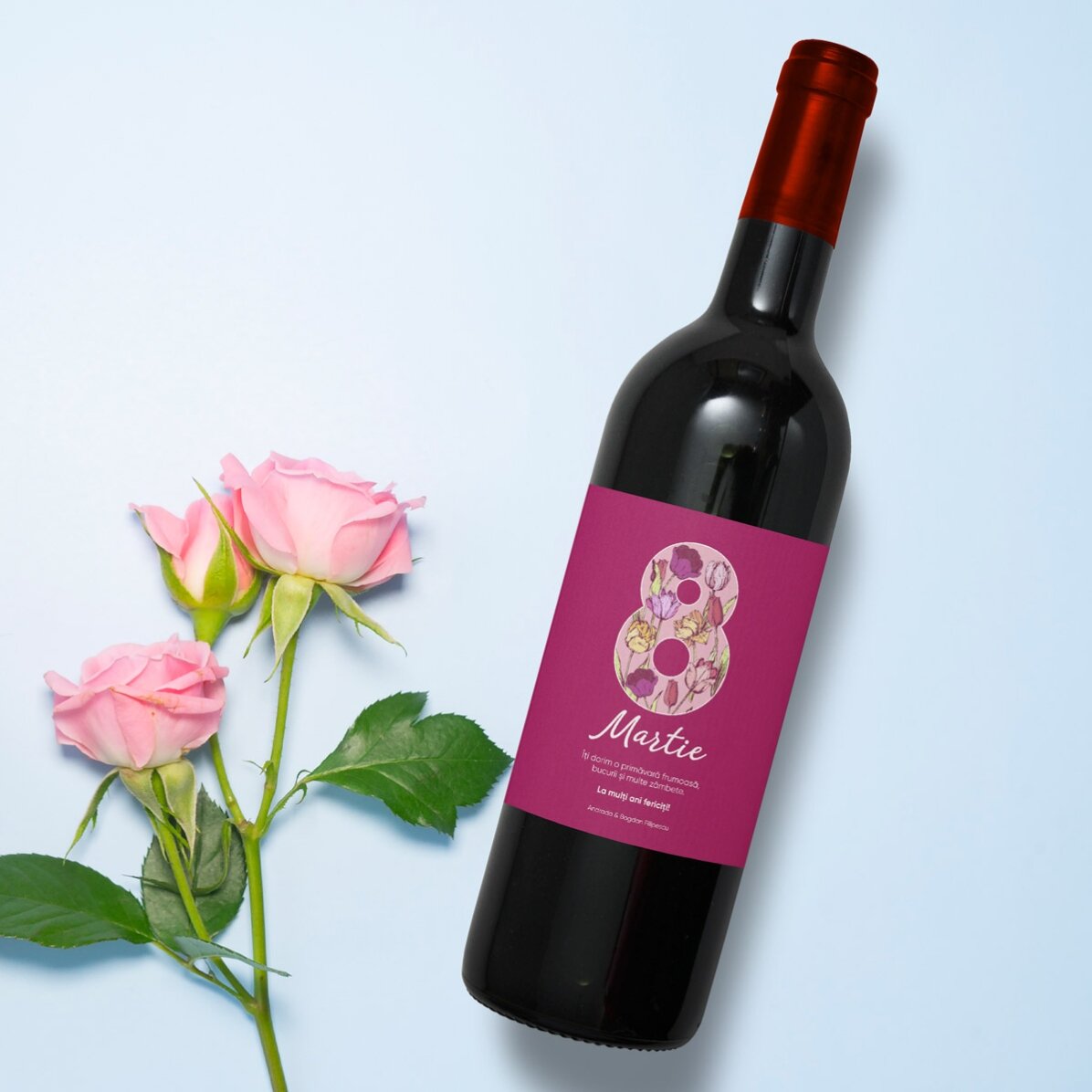 Vin personalizat cu text pentru 8 Martie