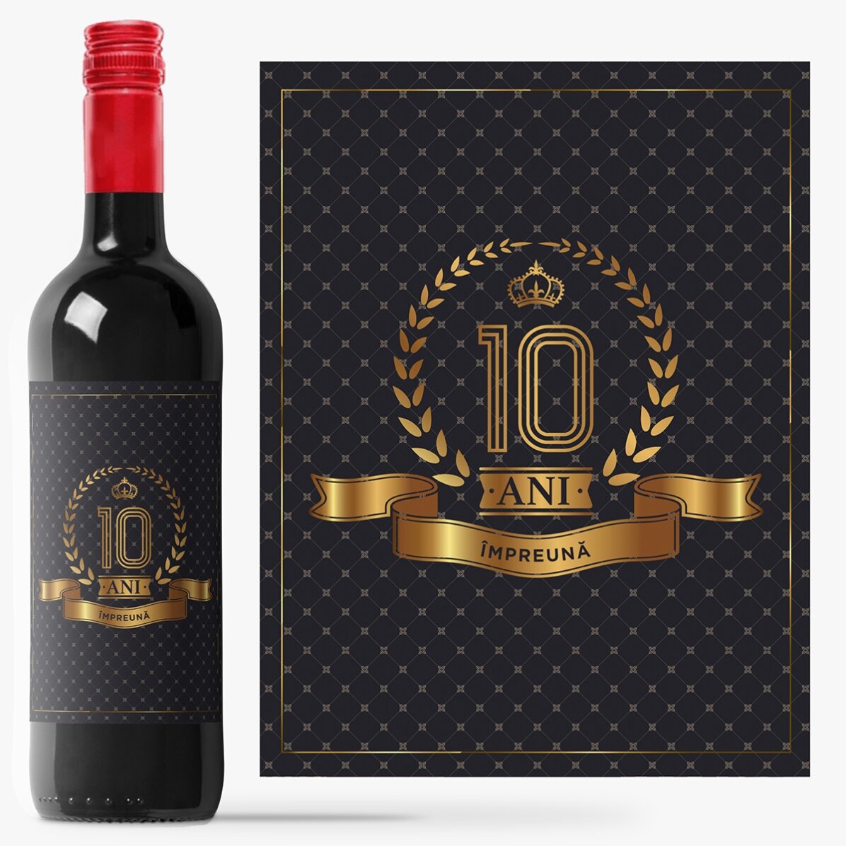 Vin personalizat cu text pentru aniversare - 10 ani