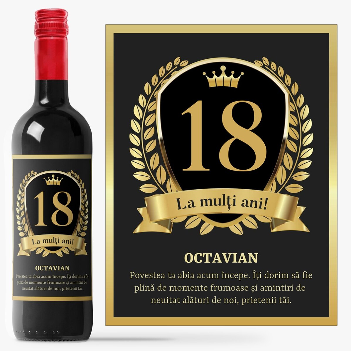 Vin personalizat cu text pentru majorat