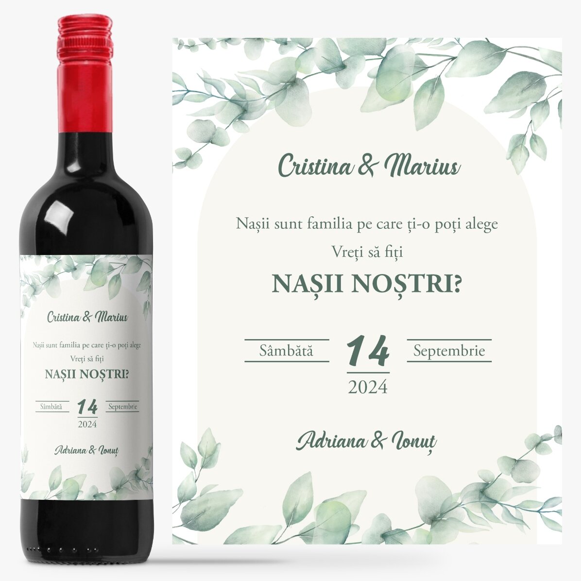 Vin personalizat cu text - Pentru nași