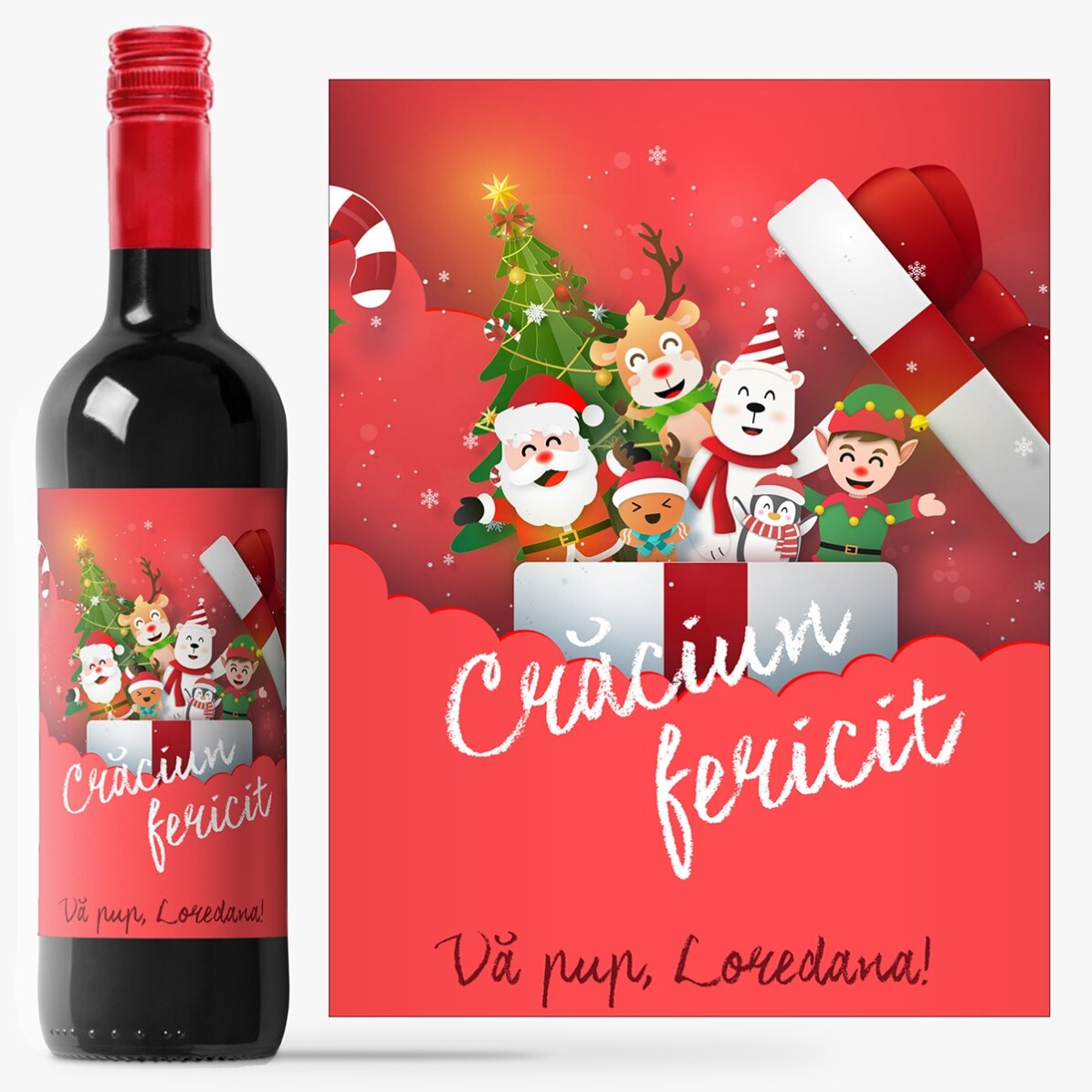 Vin personalizat cu text - Santa & his friends
