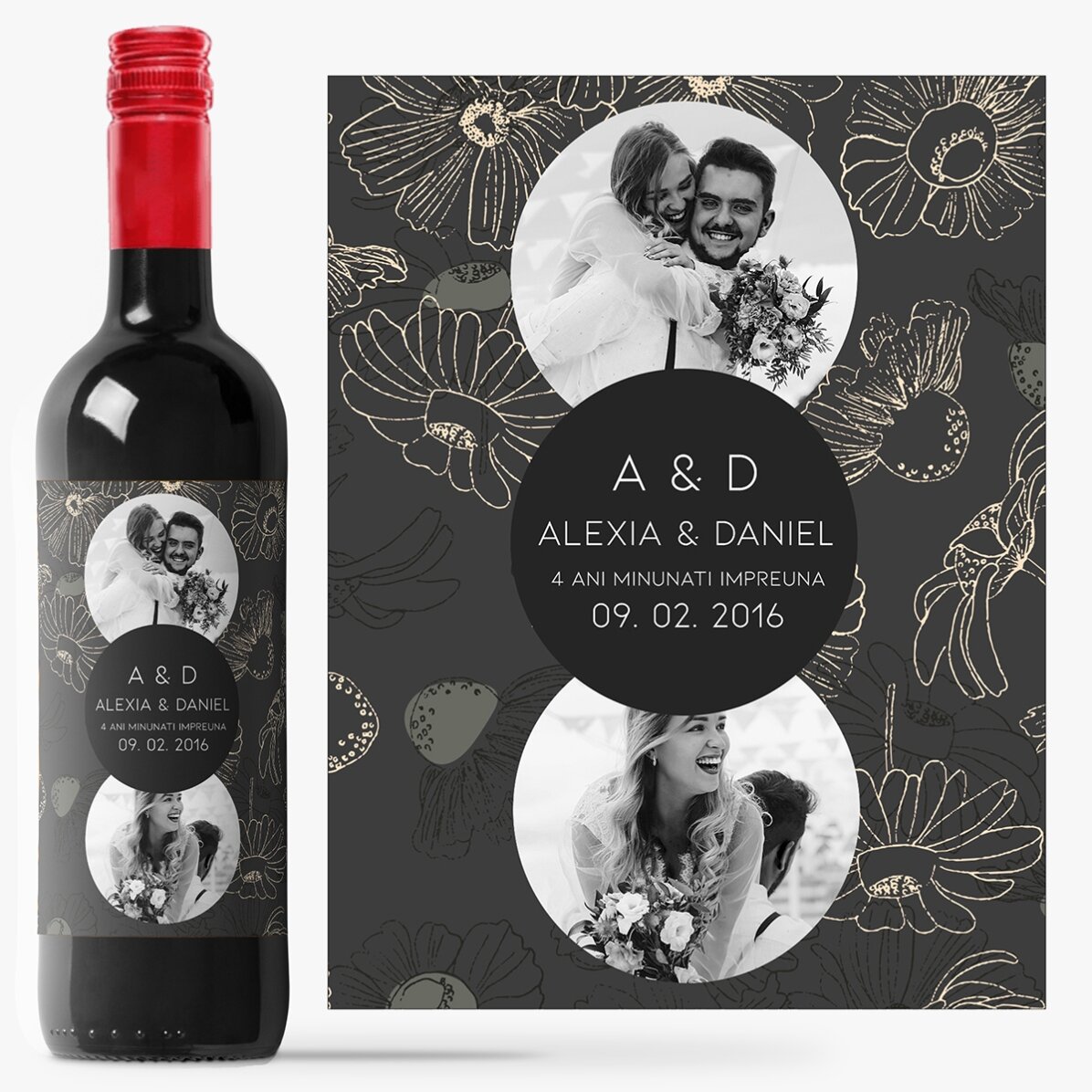 Vin personalizat cu text și 2 poze - Aniversare