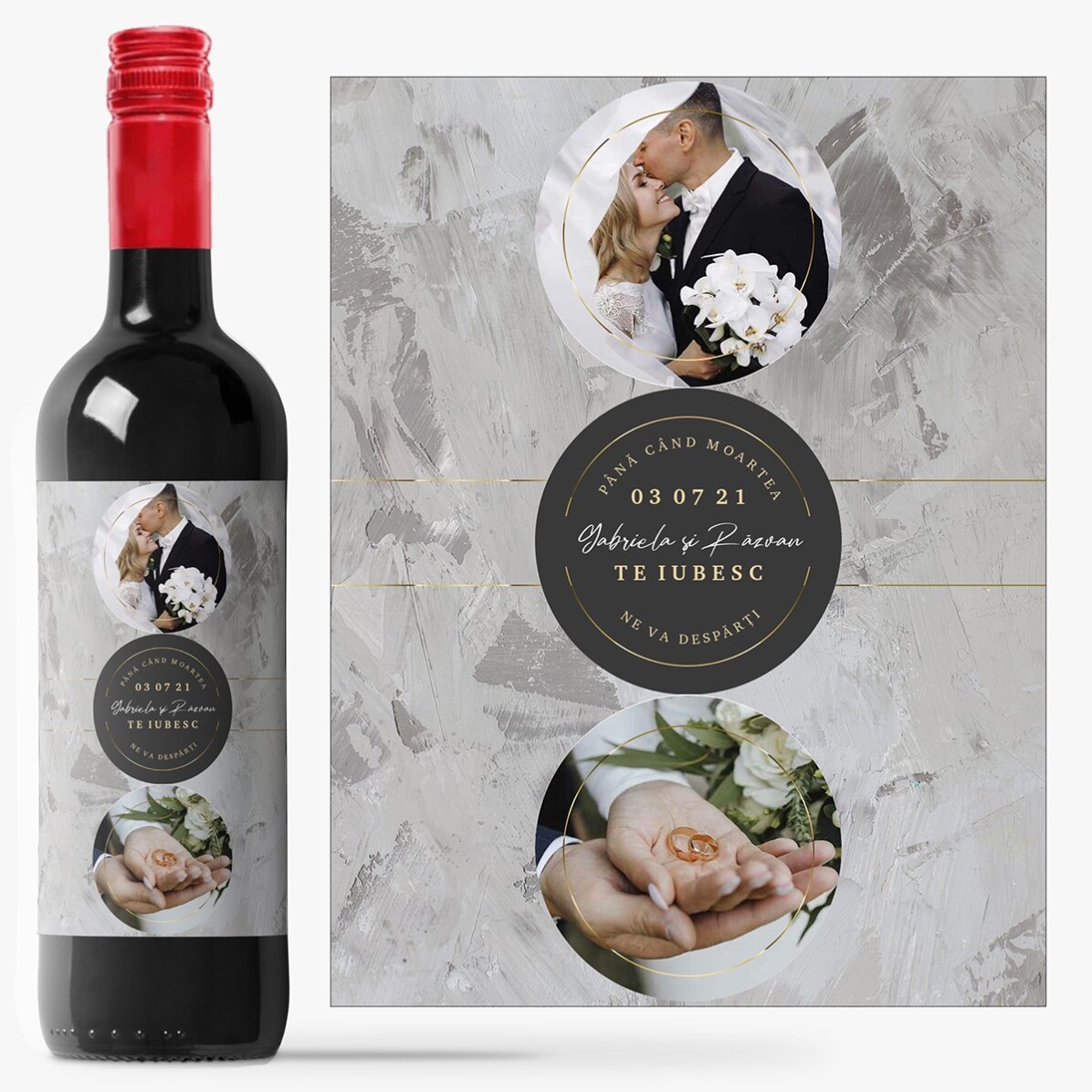 Vin personalizat cu text și 2 poze - Pentru totdeauna