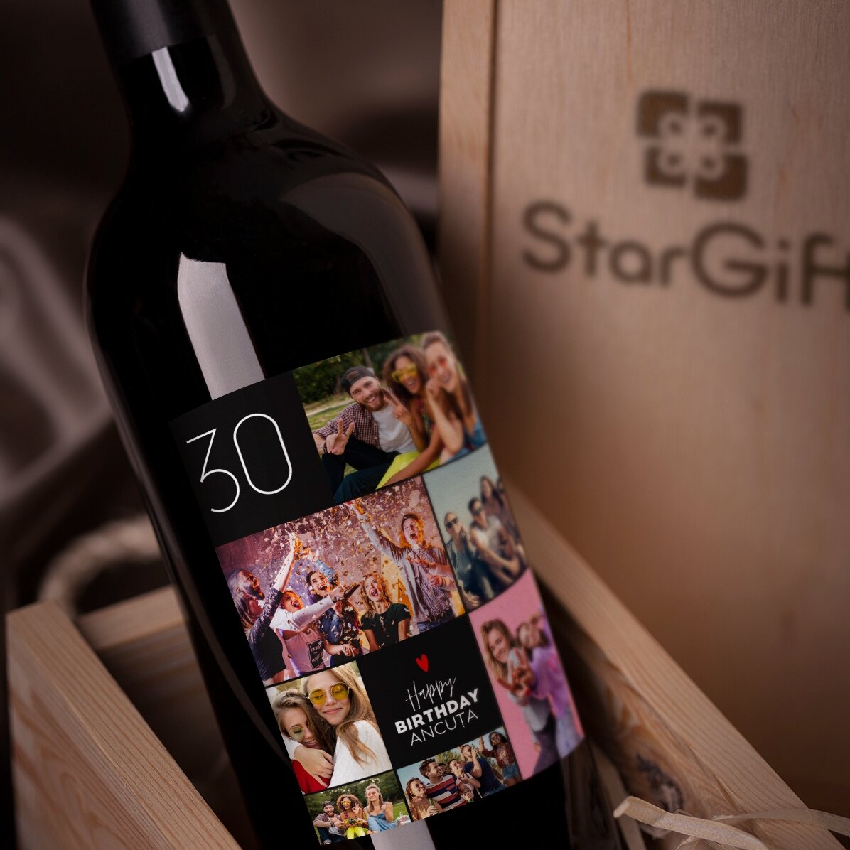 Vin personalizat cu text și 7 poze pentru zi de naștere - Happy birthday!