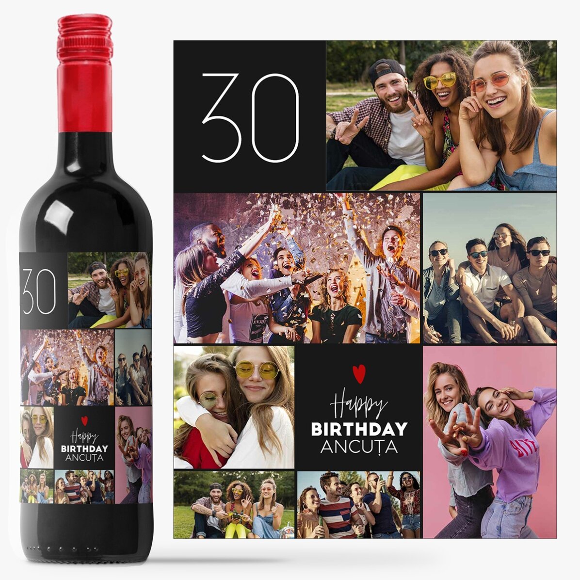 Vin personalizat cu text și 7 poze pentru zi de naștere - Happy birthday!