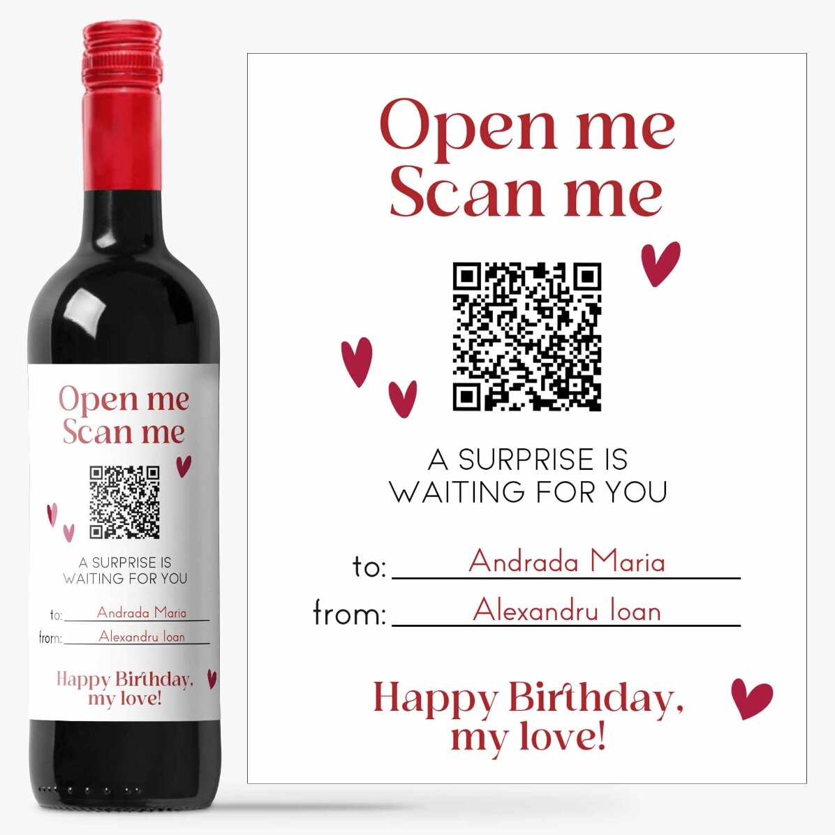 Vin personalizat cu text și cod QR - Zi de naștere
