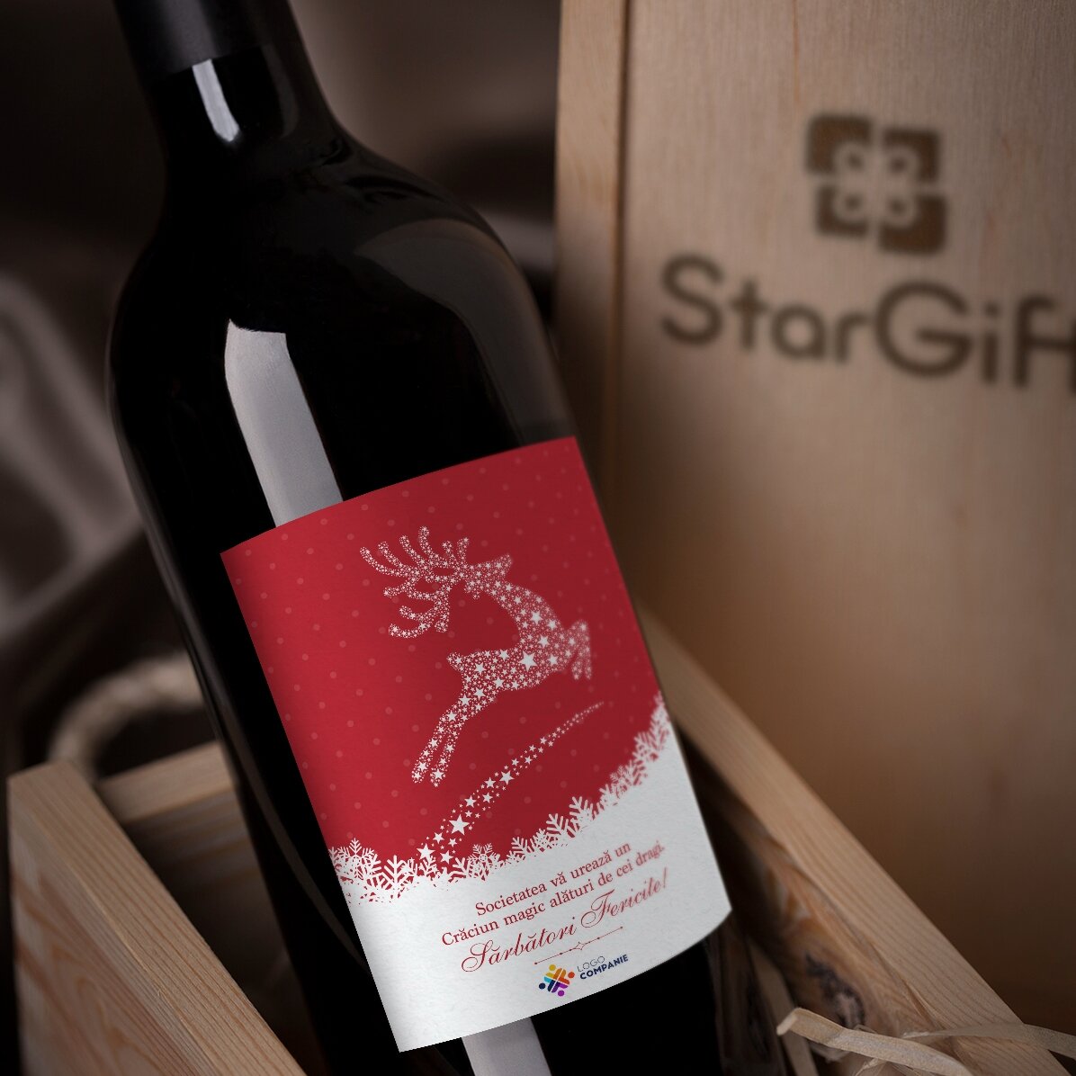 Vin personalizat cu text și logo - Magia Crăciunului