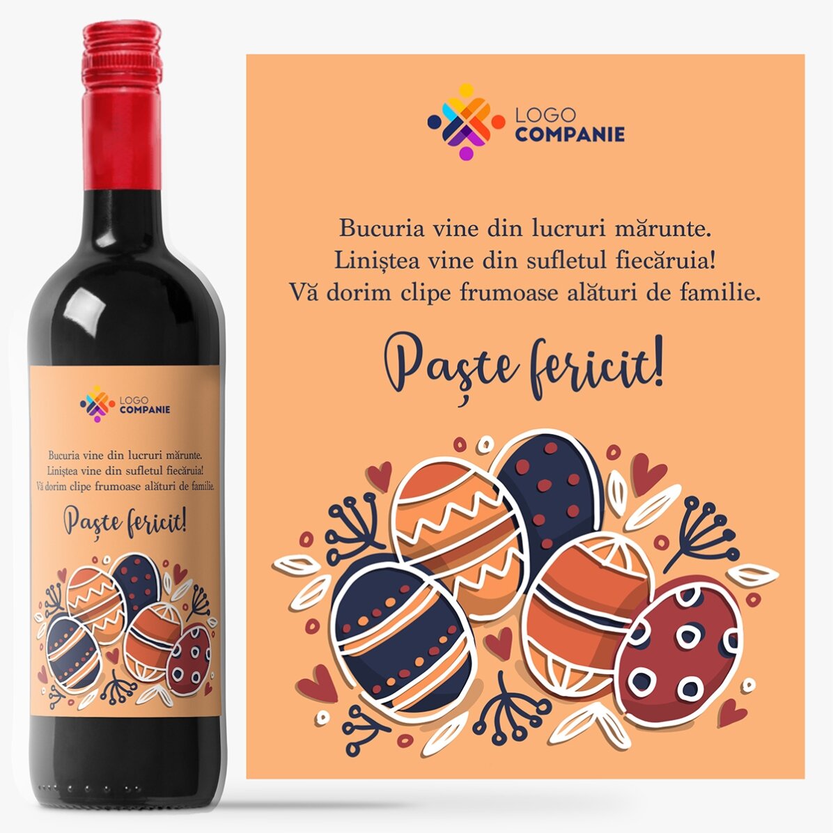 Vin personalizat cu text și logo pentru Paște