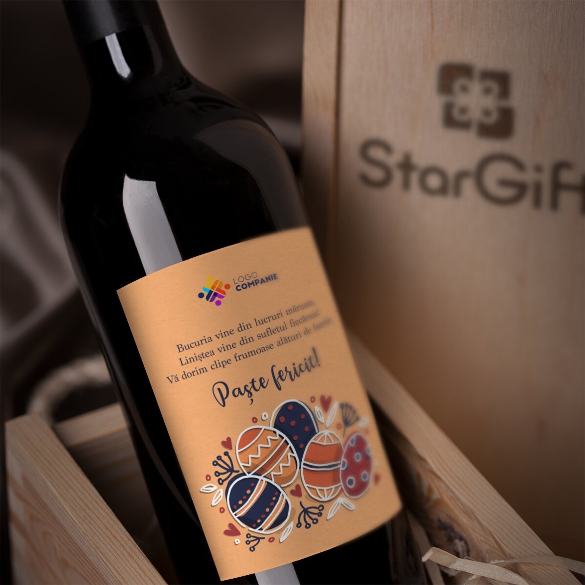 Vin personalizat cu text și logo pentru Paște